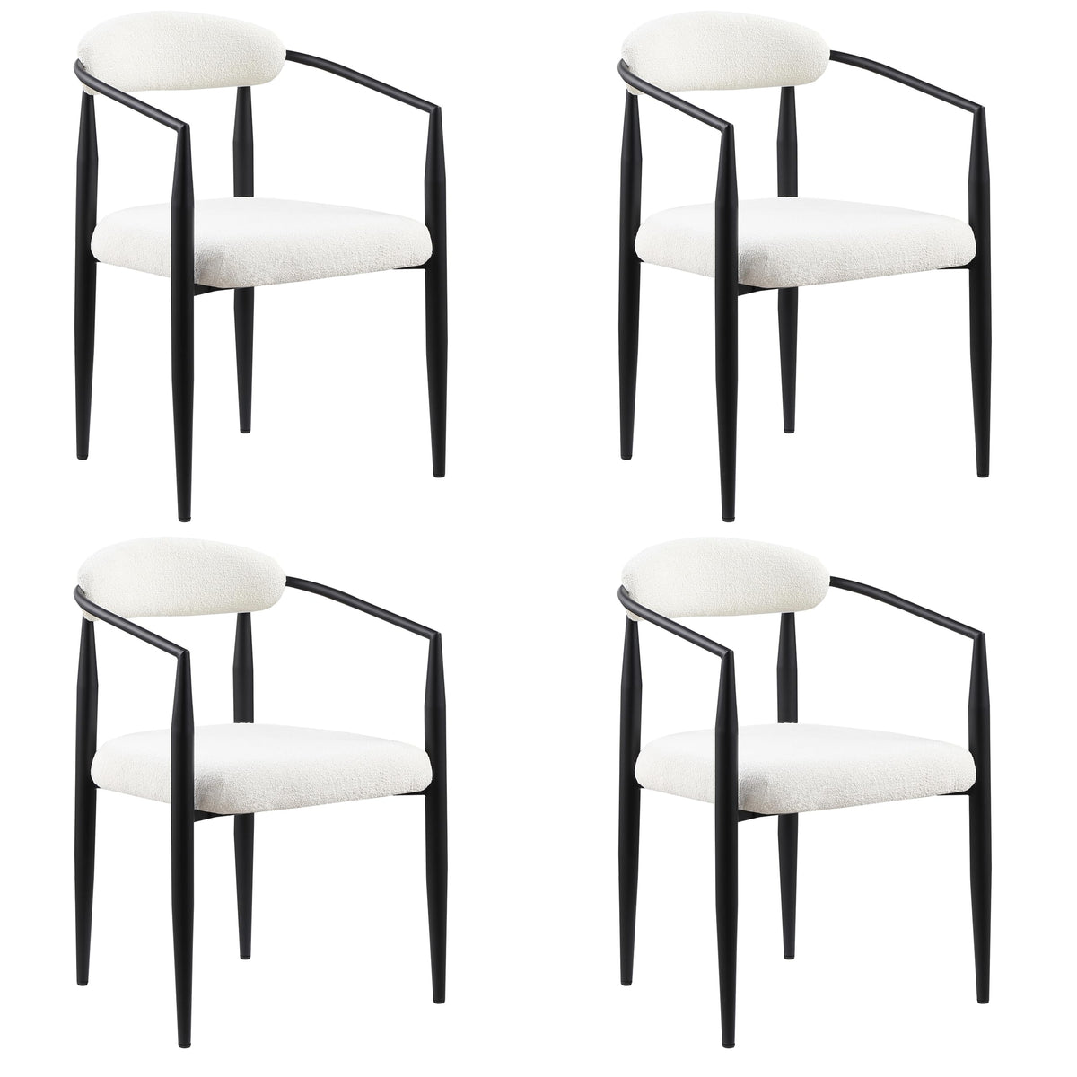 Baysitone White Dining Chairs Set Of 4 Round Upholstered Boucle Dining Room Chairs With Arms Mid-Century Modern Kitchen Chairs C