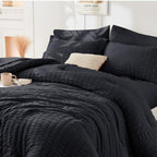 Hymokege Black Twin Duvet Cover Set, Ultra Soft & Breathable 3Pc Seersucker Duvet Cover Set With Zipper Closure & Corner Ties -