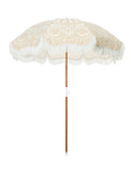 Business & Pleasure Co. Holiday Umbrella - Boho Beach Umbrella With White Fringe, Upf 50+, 1' Tilting Wood Pole, 5 X 6.5, Eyele