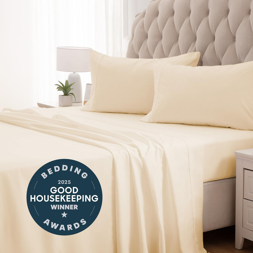 Sleep Zone Nanotex Super Soft Cooling Full Size Bed Sheets Set 4 Piece - Easy Care Fitted Flat Sheet & Pillowcase Sets - Wrinkle Free, Fade Resistant, Deep Pocket 16' (Beige, Full)