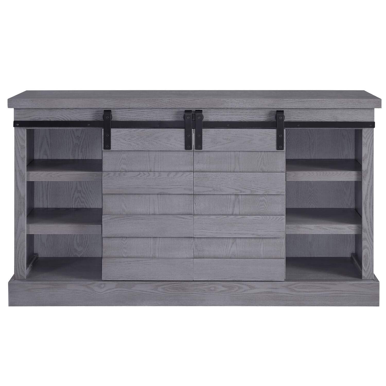 Acme Amrita 2Door Wooden TV Stand with Fireplace in Gray Oak