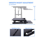 Rocelco Standing Desk Converter with Dual Monitor Mount - 31.5 Inch Sit Stand Up Tabletop Riser with Tablet Holder, Height Adjustable Workstation - Deep Keyboard Tray for Laptop - Black (R VADRB-DM2)