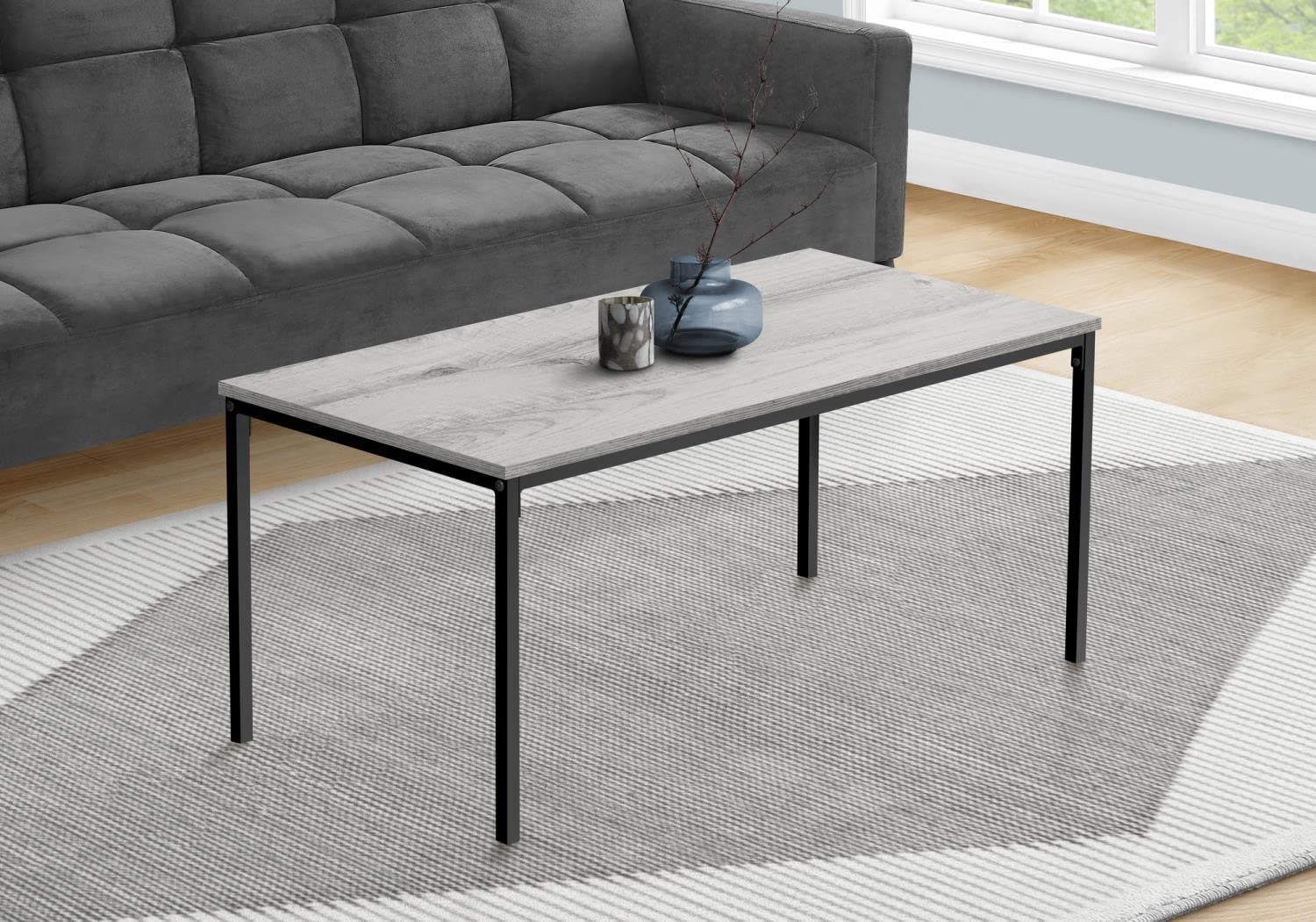 Monarch Specialties 3796 Coffee Table, Accent, Cocktail, Rectangular, Living Room, Metal, Laminate, Grey, Black, Contemporary, Modern Table-40, 40&Quot; L X 20&Quot; W X 18&Quot; H