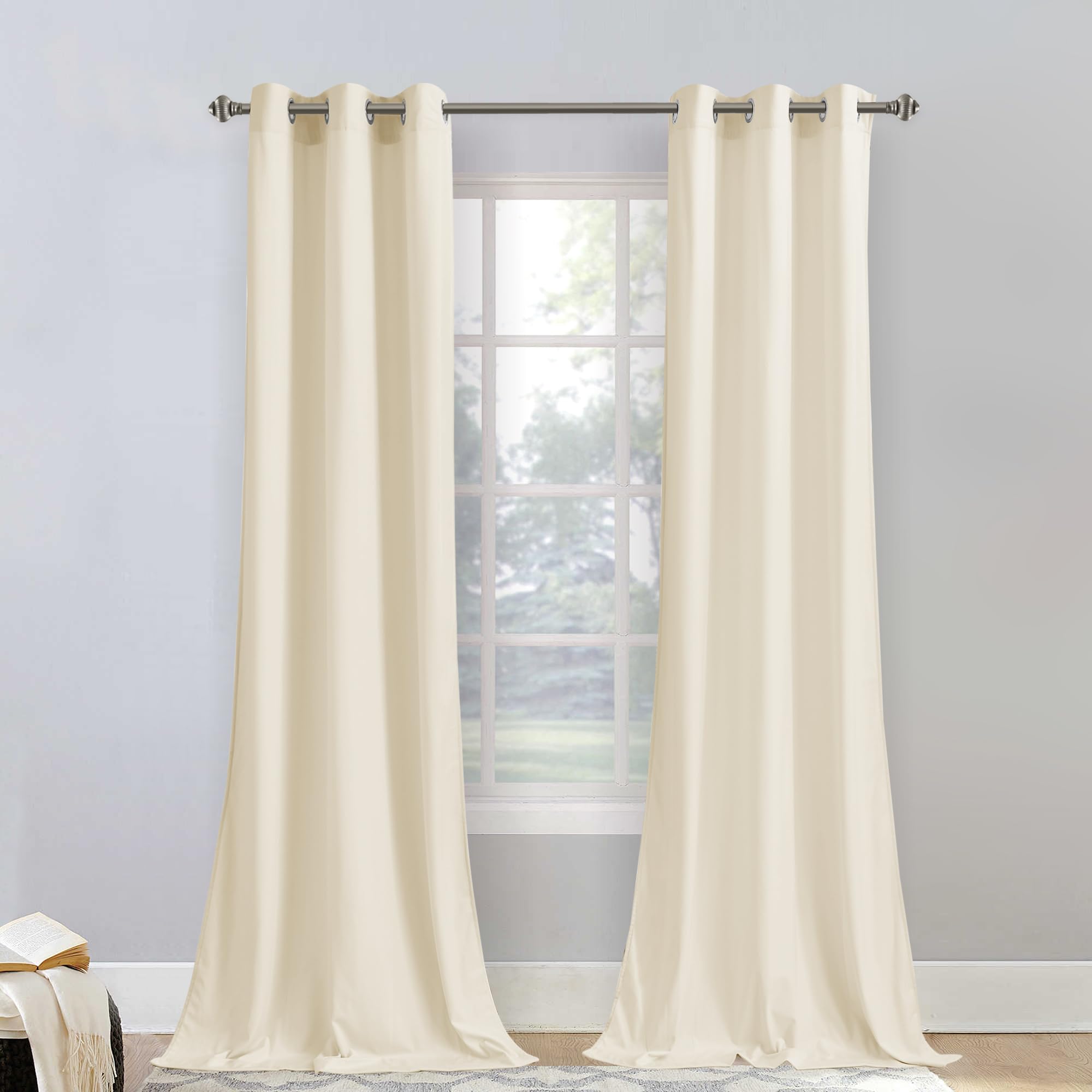 Stangh Ivory White Velvet Curtains 84 Inches Long - Grommet Thick Heavy Room Darkening Privacy Window Drapes For Nursery Kids Be