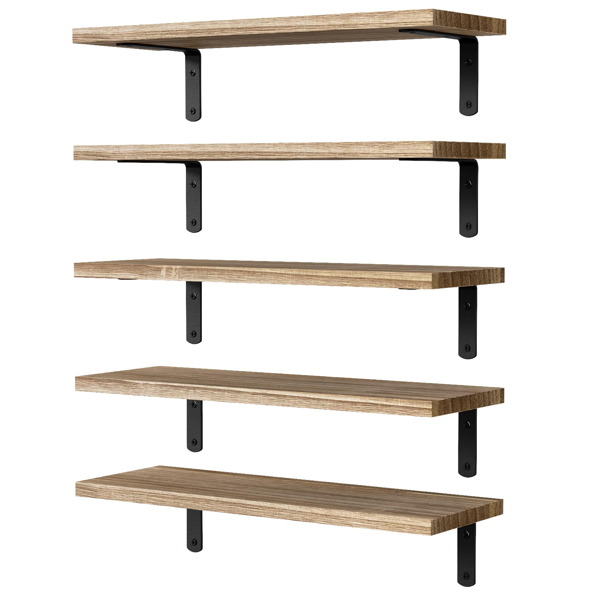 DOLLFIO Floating Shelves, 5 Sets Wall Shelves, Wood Floating Shelves for Bedroom Wall D  cor, Wall Mounted Floating Bathroom She
