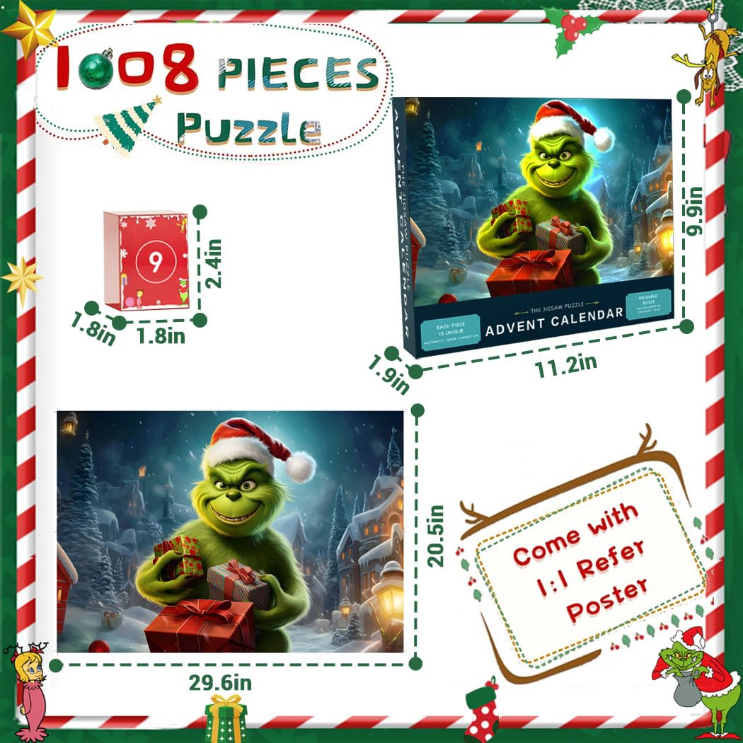 2024 Advent Calendar Jigsaw Puzzles For Kids Adults, 24 Box 1008 Pieces Christmas Puzzle Countdown Calendar, Funny Christmas Gam