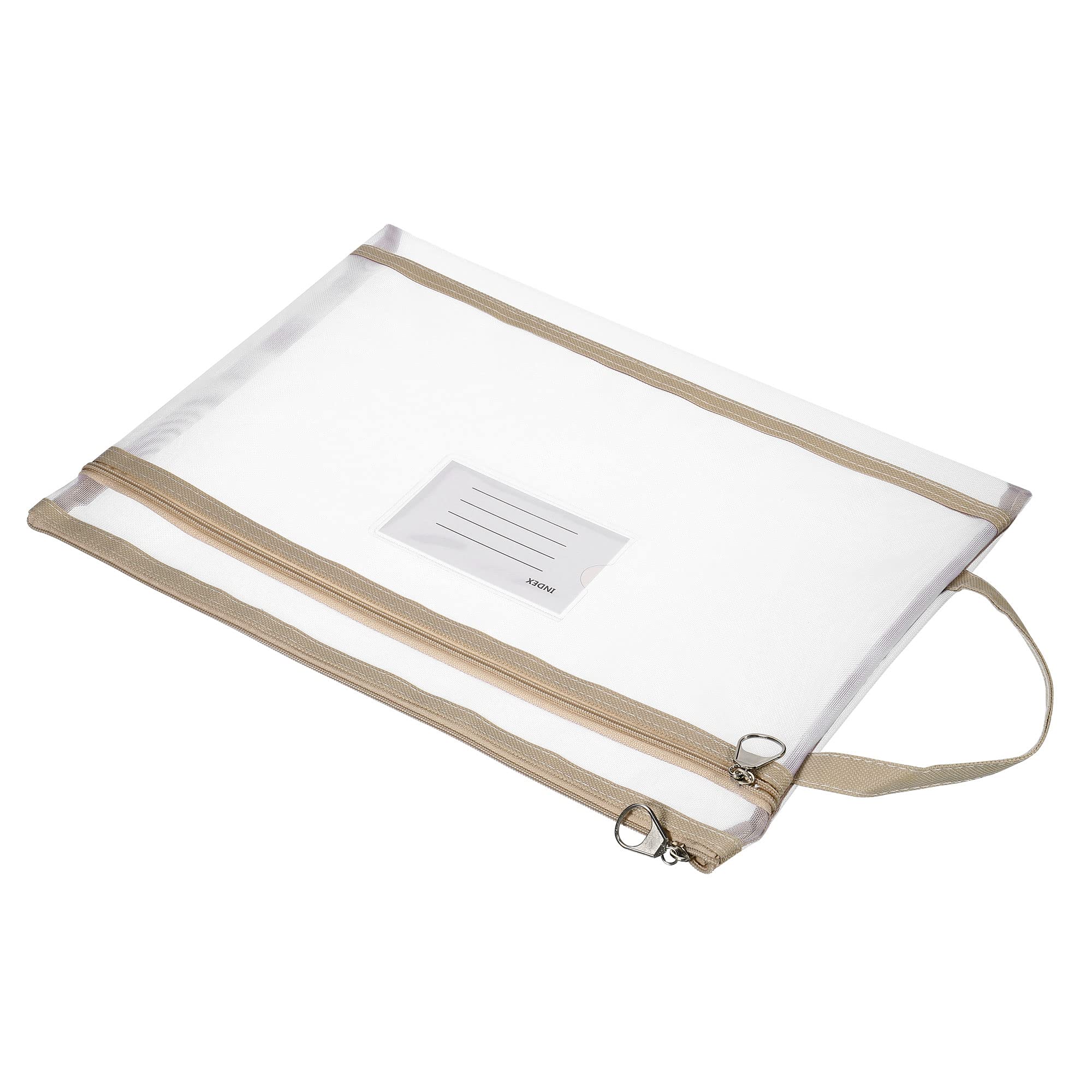 Patikil Nylon Document Pouch, A4 Mesh Clear Zip Files Handle Bag With Name Tag For Office Business, Green