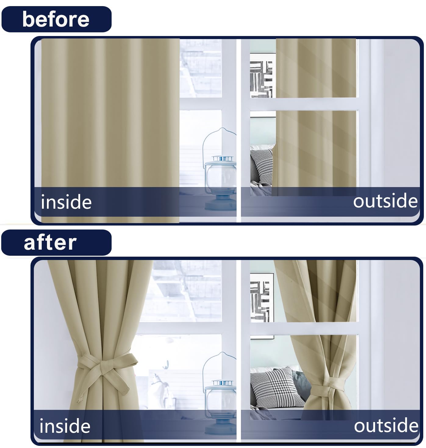 Hiasan Room Darkening Curtains 45 Inches Long, Light Blocking Thermal Insulated Rod Pocket & Back Tab Drapes Sewn With Tiebacks