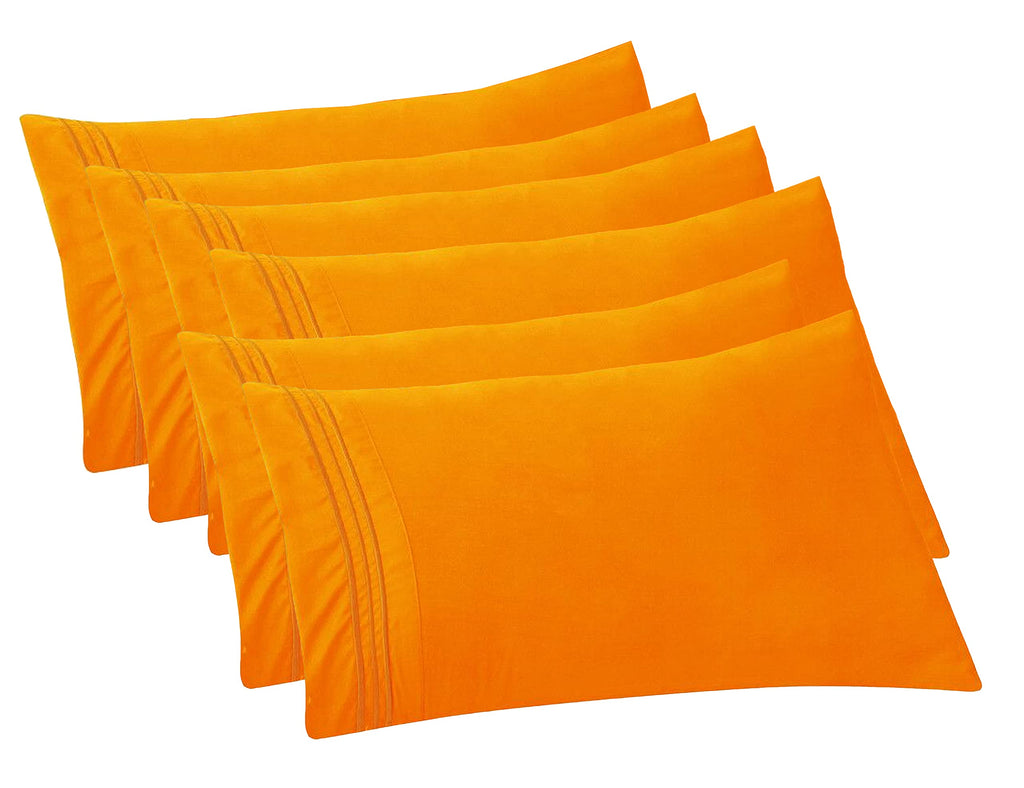 Elegant Comfort 6-Pack Solid Pillowcases 1500 Thread Count Egyptian Quality - Easy Care, Smooth Weave, Wrinkle And Stain Resistant, Easy Slip-On, 6-Piece Set, Standard/Queen Pillowcase, Orange