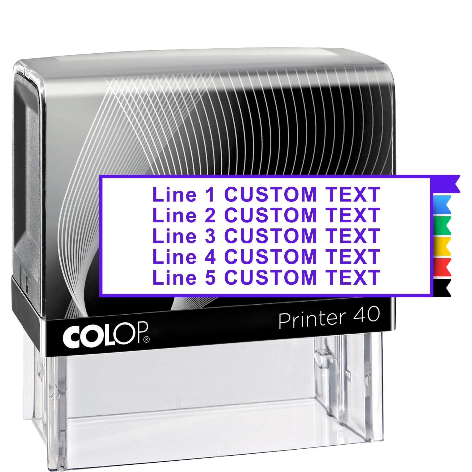 Stampbee Large Size Custom Stamp - Up To 5 Lines Of Personalized Text, 6 Ink Colors & Many Fonts, Self Inking Business Stamp, Pe