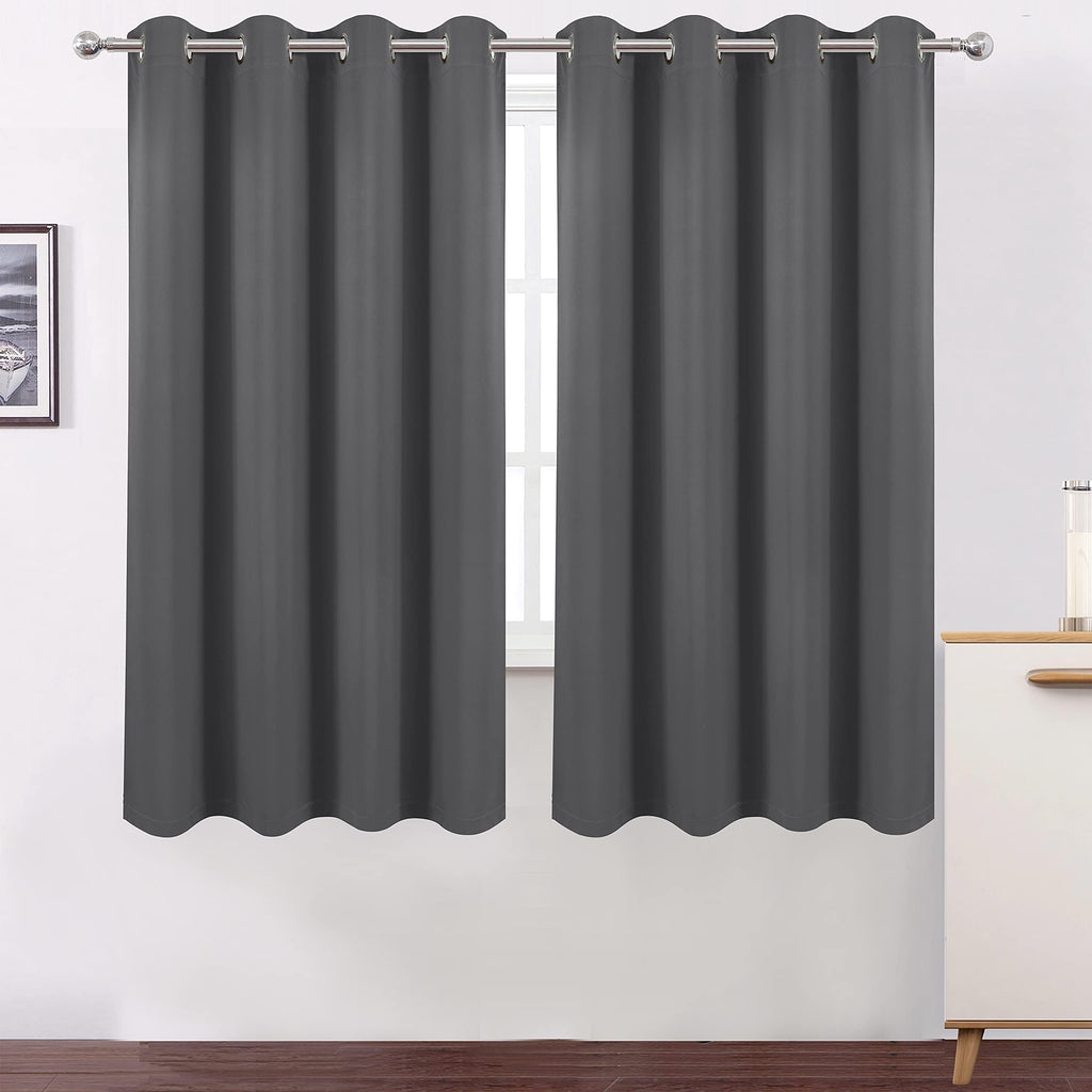 Lemomo 100% Blackout Curtains 52 X 72 Inch/Grey Curtains 2 Panels With Black Lining Room Darkening Thermal Insulated Bedroom Cur