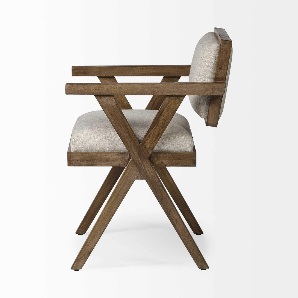 HomeRoots Cream Fabric Wrap with Medium Brown Wooden Frame Dining Chair