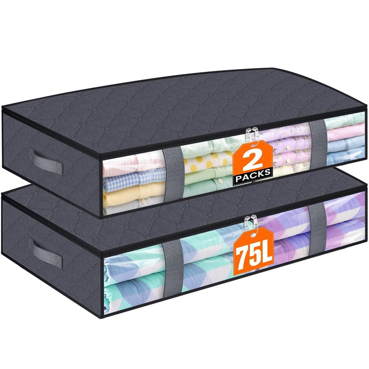TasticTotes 2 Pack Under Bed Storage Containers, 75L Blanket Storage Bags