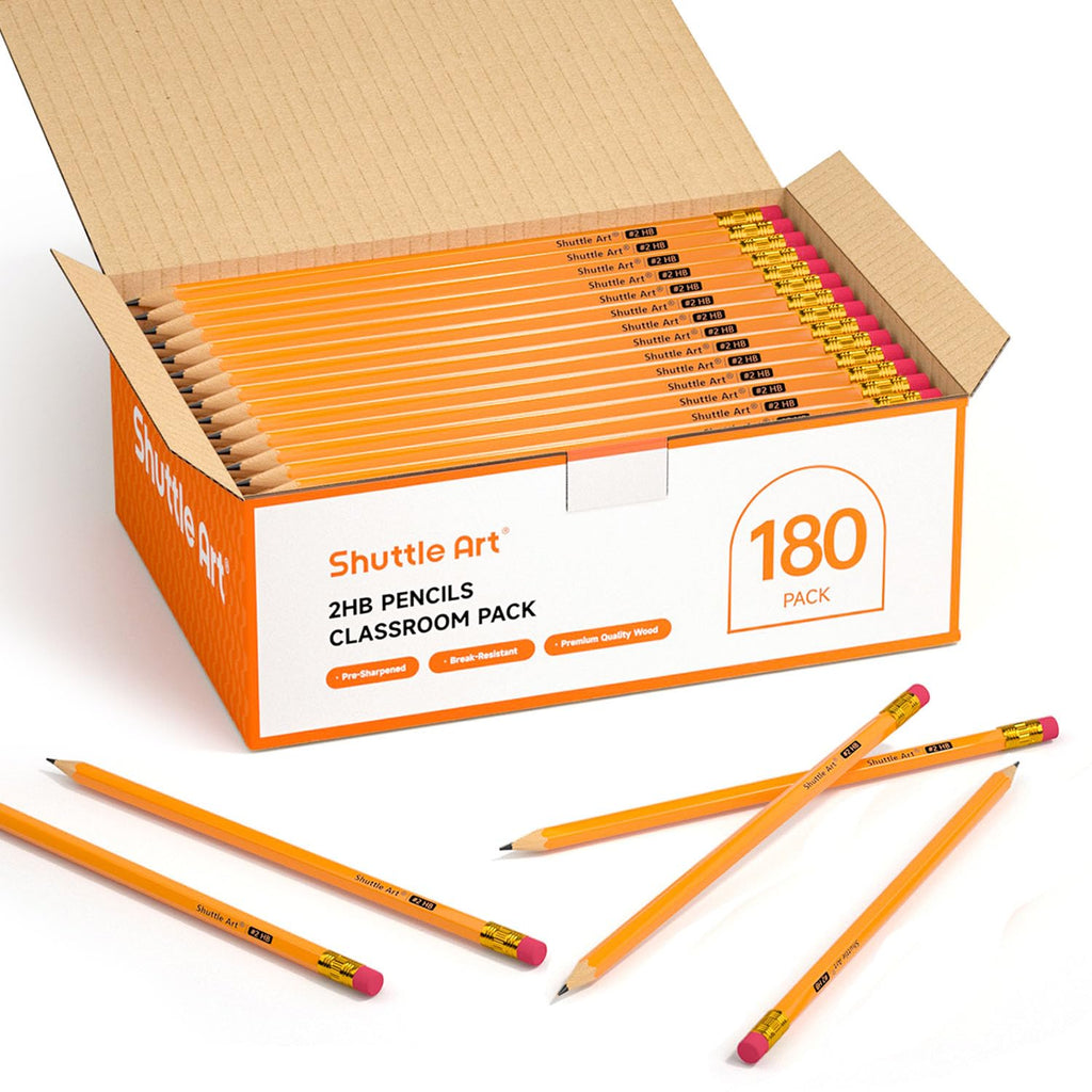 Shuttle Art Wood-Cased #2 Hb Pencils, 180 Pack Sharpened Yellow Pencil With Erasers, Bulk Pack Graphite Pencils For School And T