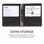 Samsill 0.5 Inch 3 Ring Binder, Leather, Black With Contrast Stitching, 8.5X 11 Inch, 3 Rings, Notebook Binder, Portfolio Organi