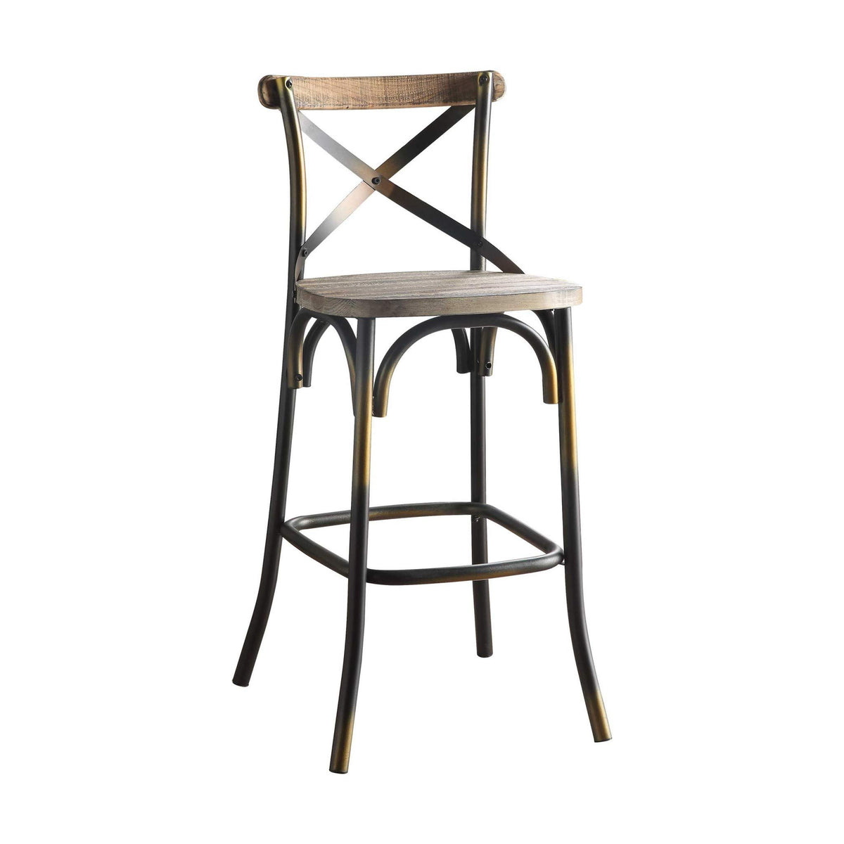 HomeRoots 43&quot; High Back Antiqued Copper and Oak Finish Bar Chair