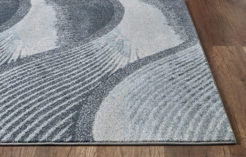 HomeRoots Grey/Blue Heat-Set Polypropelene 7’ x 10’ Gray Blue Abstract Waves Modern Area Rug