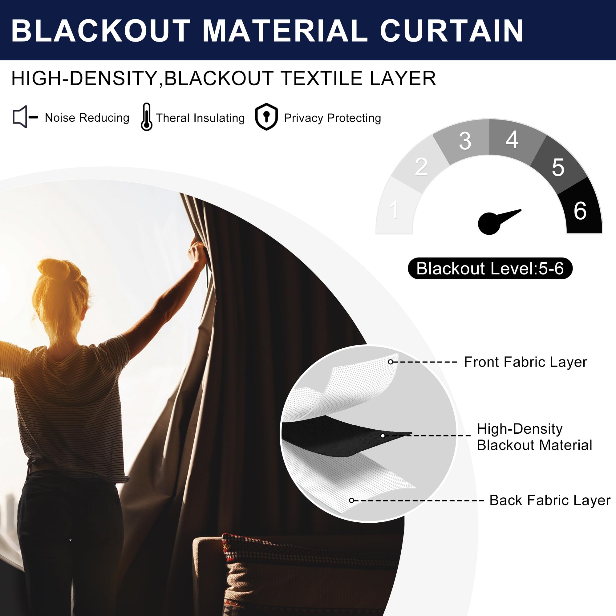 Hiasan Short Blackout Curtains 45 Inch Long, Light Blocking Thermal Insulated Rod Pocket & Back Tab Mocha Drapes Sewn With Tieba