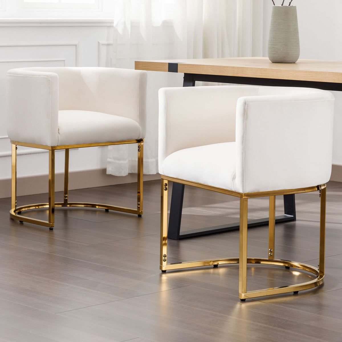Vescasa Velvet Upholstered Dining Chairs With Barrel Back, Mid Century Modern Padded Restaurant Chairs With Gold Metal Frame For