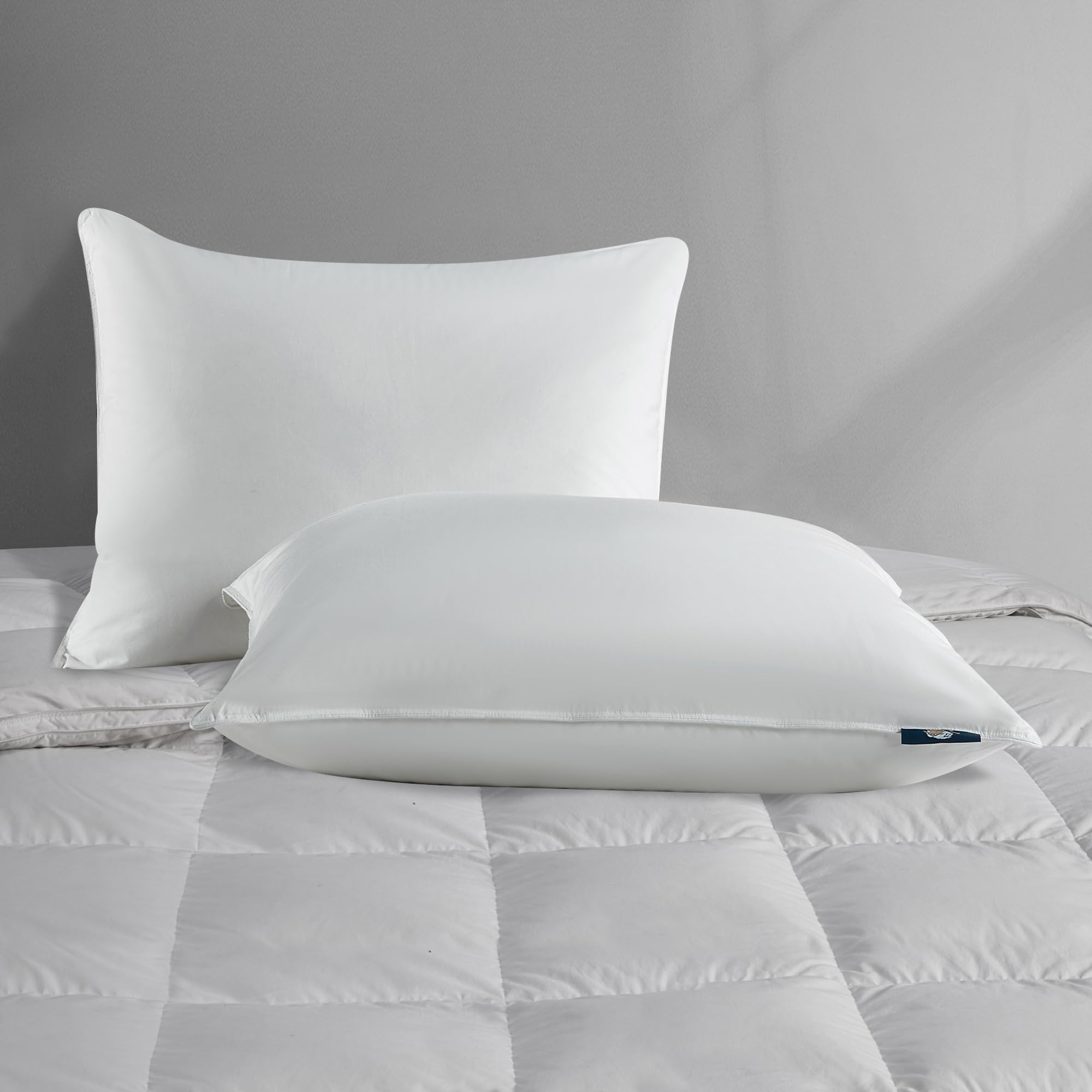 Serta 233 Thread Count White Goose Feather Medium Firm 100% Cotton Hotel Collection Bed Side Sleeper Pillow, King, 2