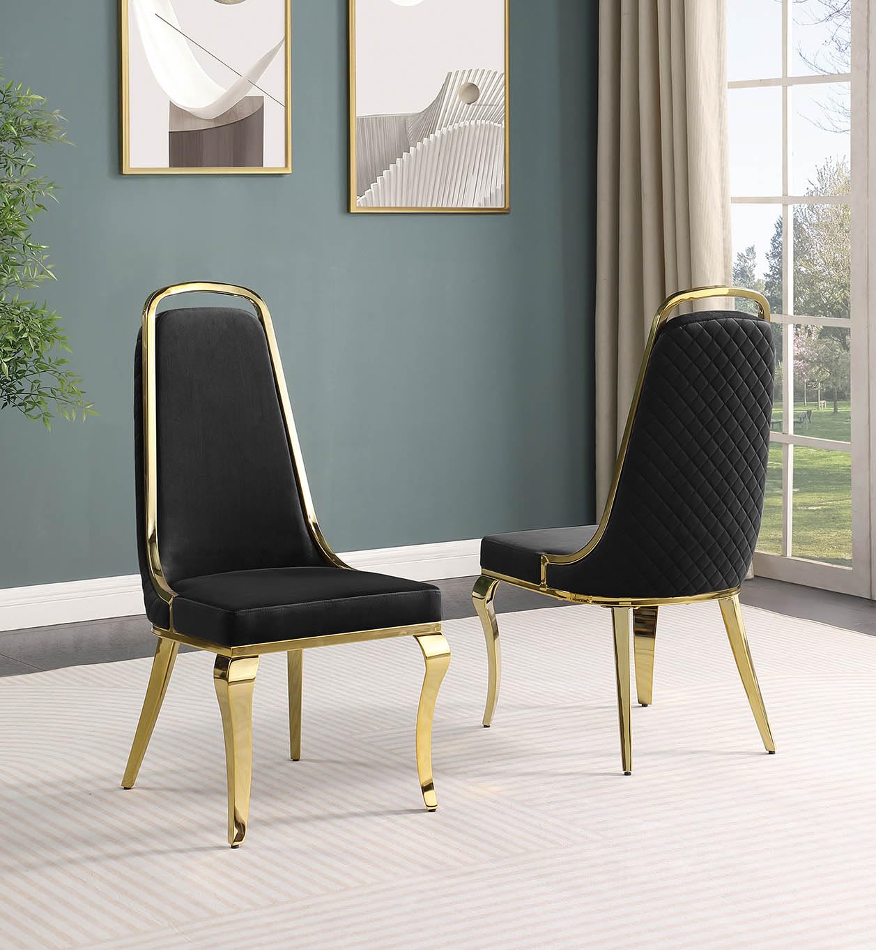 Best Quality Furniture SC310-317 Dining Chairs, Black/Gold