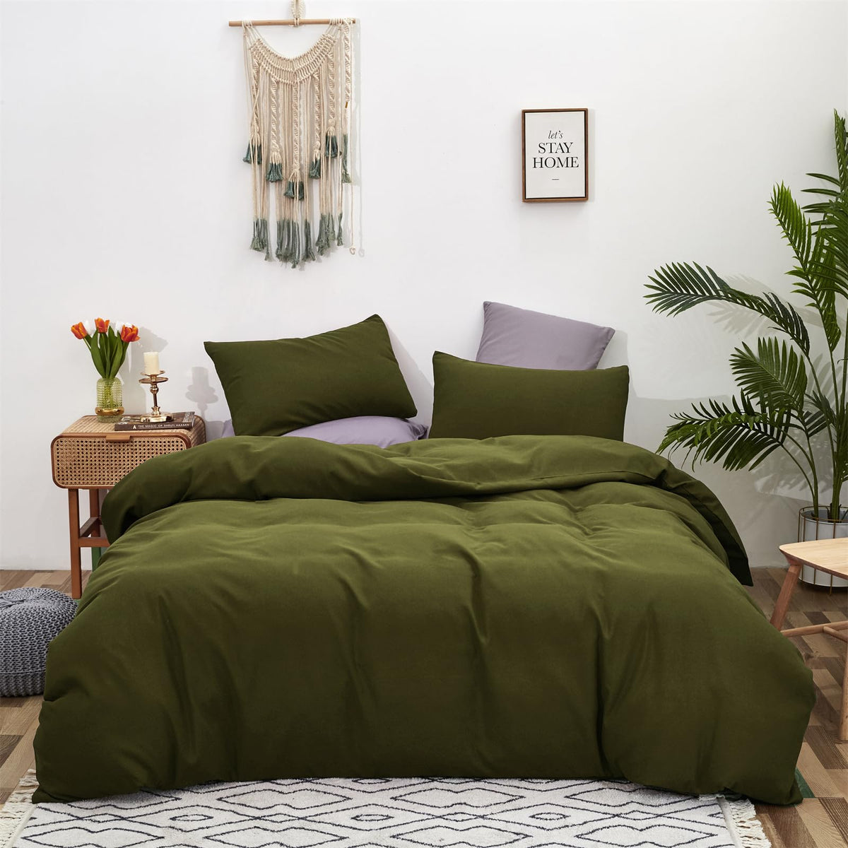 Cottonight Green Comforter Set Queen Olive Green Bedding Comforter Set Full Army Green Blanket Quilts Modern Soft Breathable 3 P