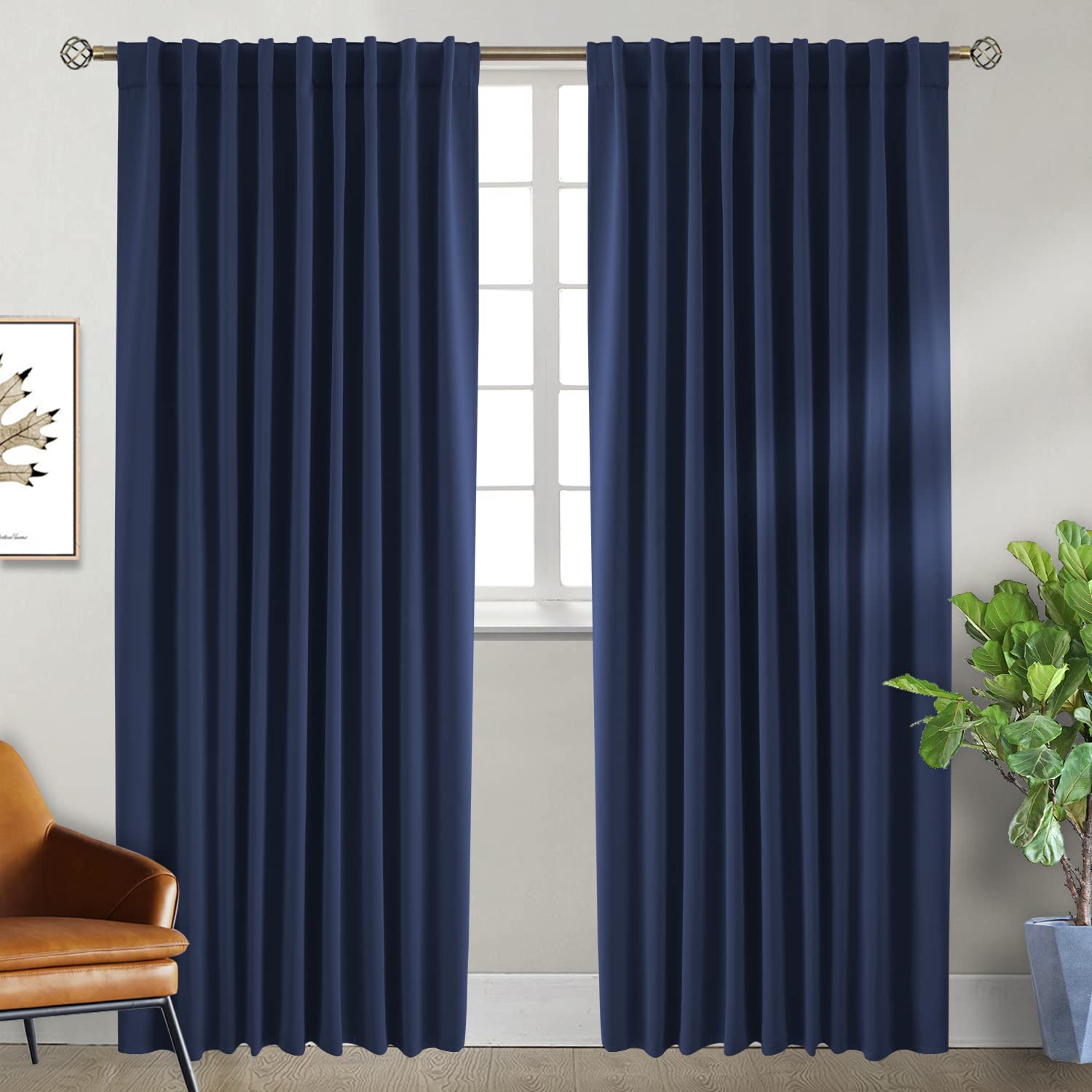 Bgment Navy Blue Elegant Blackout Curtains - (70 X 84 Inch) Rod Pocket And Back Tab Thermal Insulated Room Darkening Curtains Fo