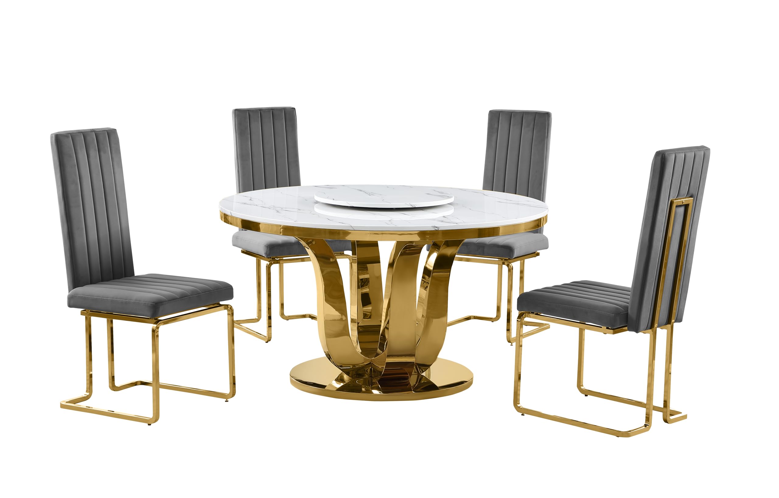Best Quality Furniture D325-4Sc344 Dining Set, 5 Piece, Dark Gray/Gold