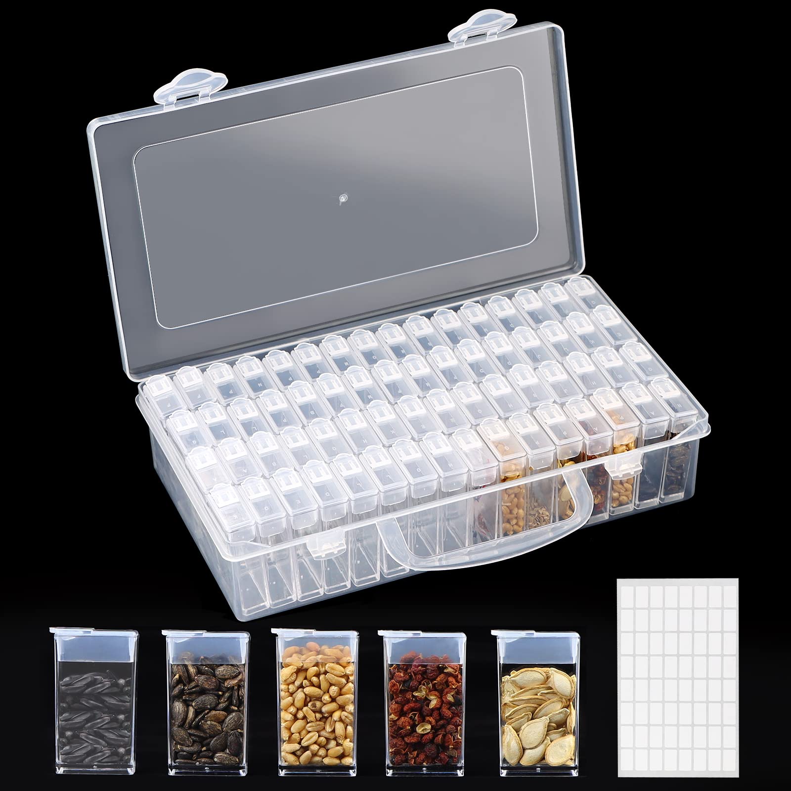 64 Slots Plastic Seed Storage Box Organizer With Label Stickers(Seeds Not Included), Seed Container Storage Use For Flower Seeds