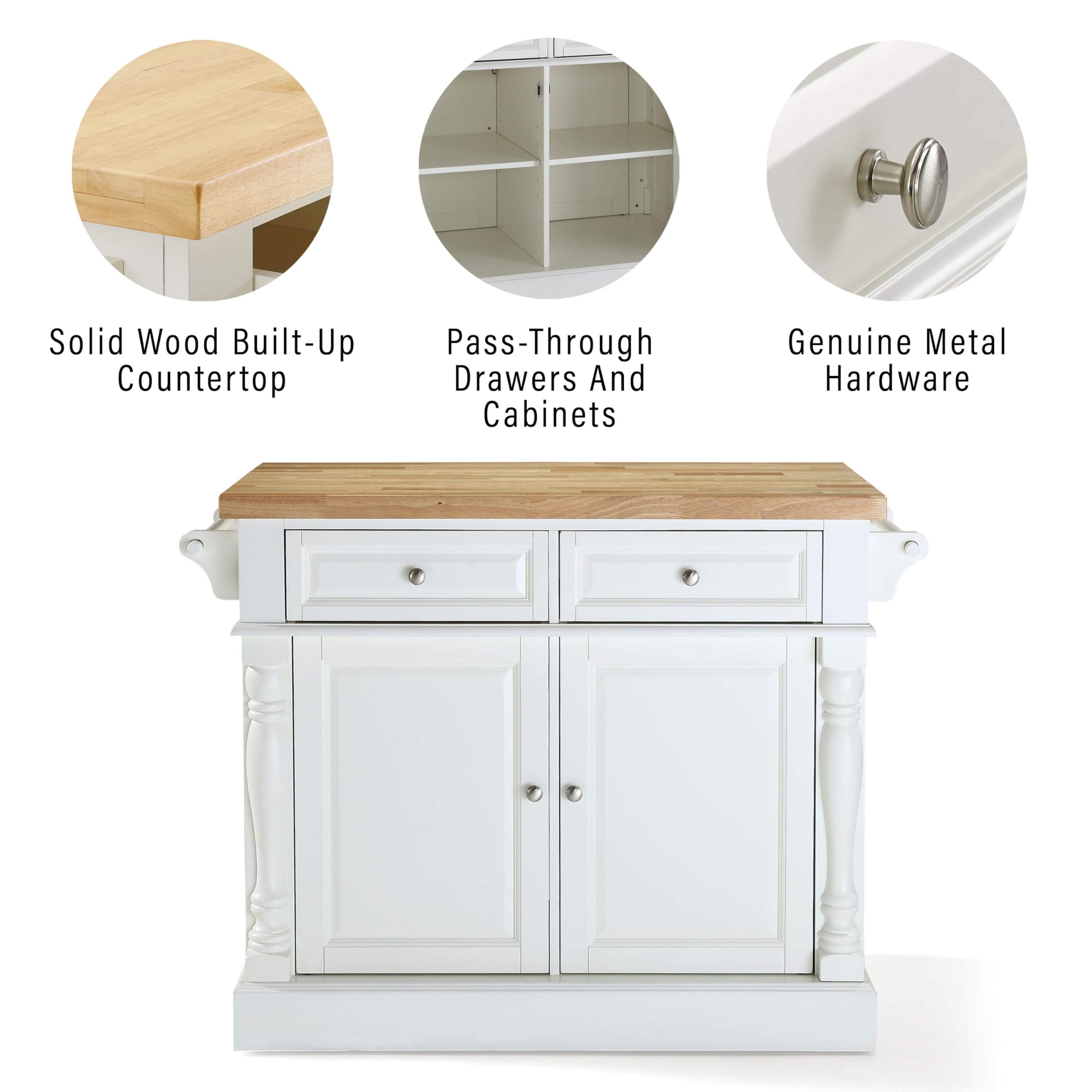 Crosley Furniture Oxford Butcher Block Kitchen Island with 2 Square Seat Stools - Thumbnail 2
