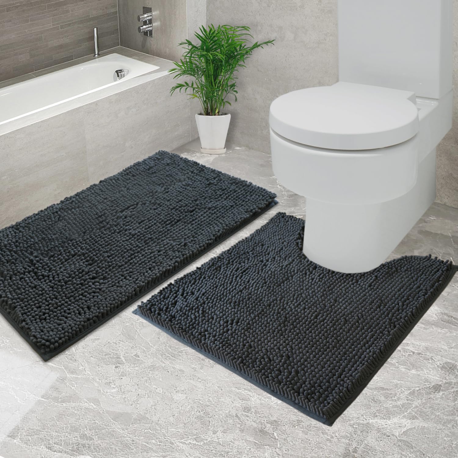 Flotstiga Bathroom Rugs Chenille, Extra Thick and Absorbent, Non-Slip, Machine Washable, Dry Quckily, Soft Cozy Plush, Used Unde