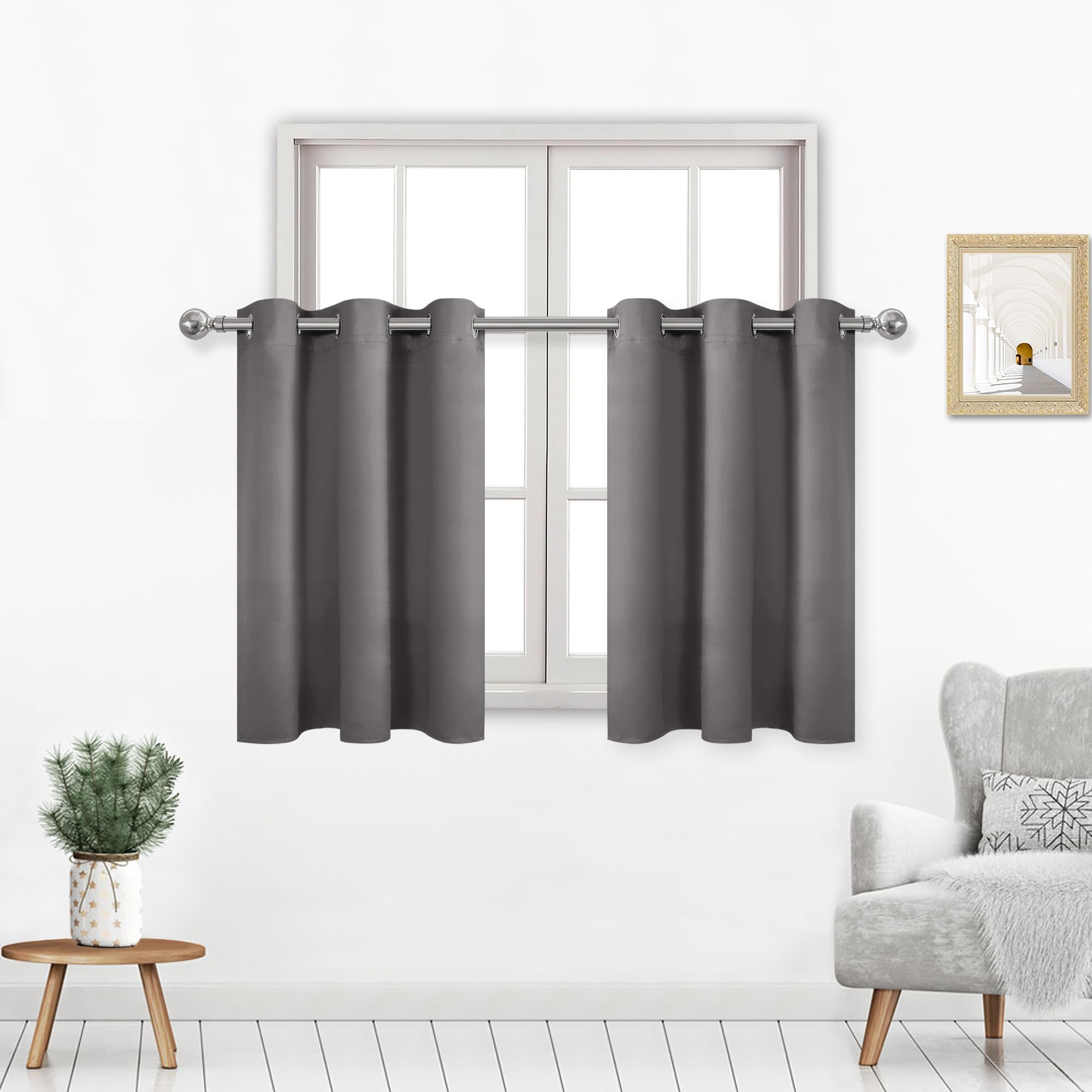 Dwcn Grey Short Curtains For Small Window, Blackout Curtains For Bedroom, Kitchen, Basement, 36 Inch Thermal Insulated Curtains