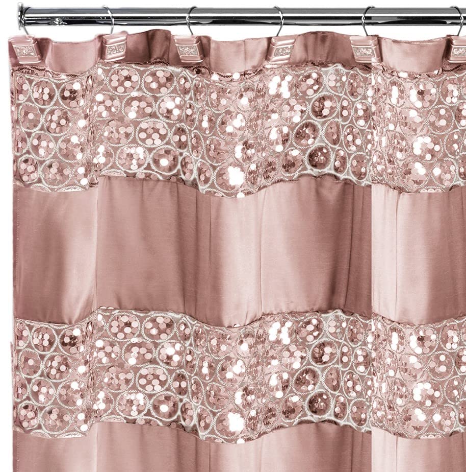 Zahari Home Sinatra Bathroom Shower Curtain Glamorous Bling Fabric Shower Curtain, 72''x70'', Blush