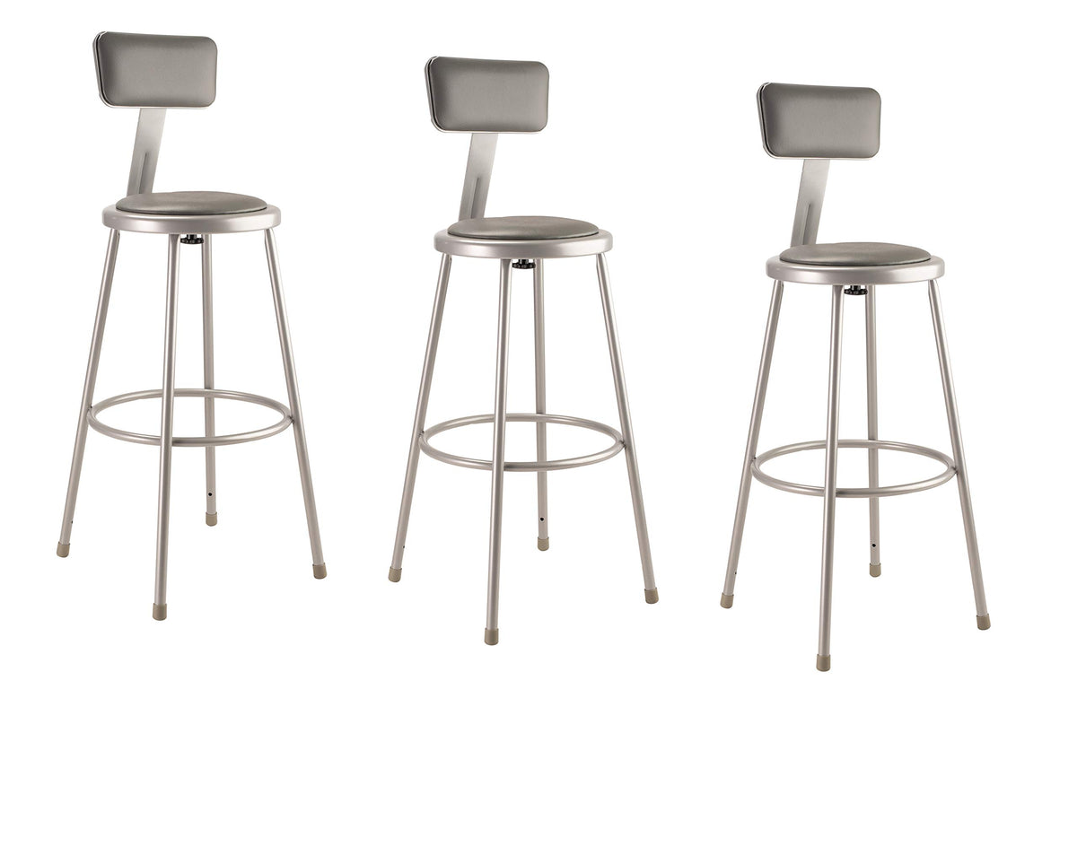 (3 Pack) Nps 30&quot; Heavy Duty Vinyl Padded Steel Stool With Backrest, Grey