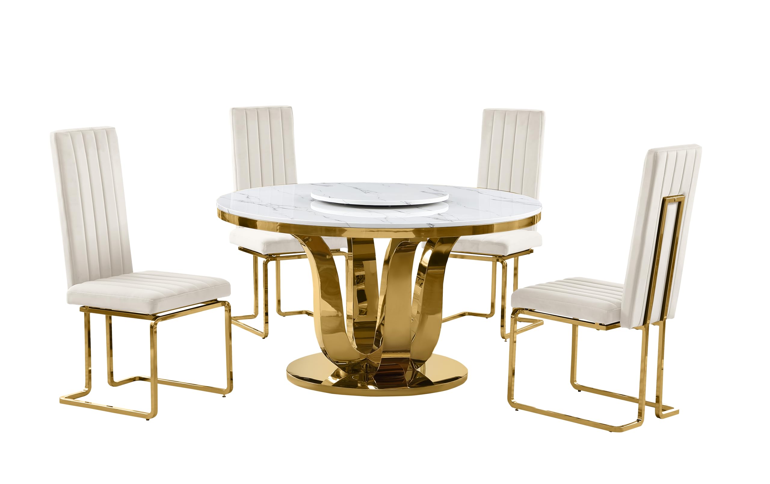Best Quality Furniture D325-4Sc344 Dining Set, 5 Piece, Cream/Gold