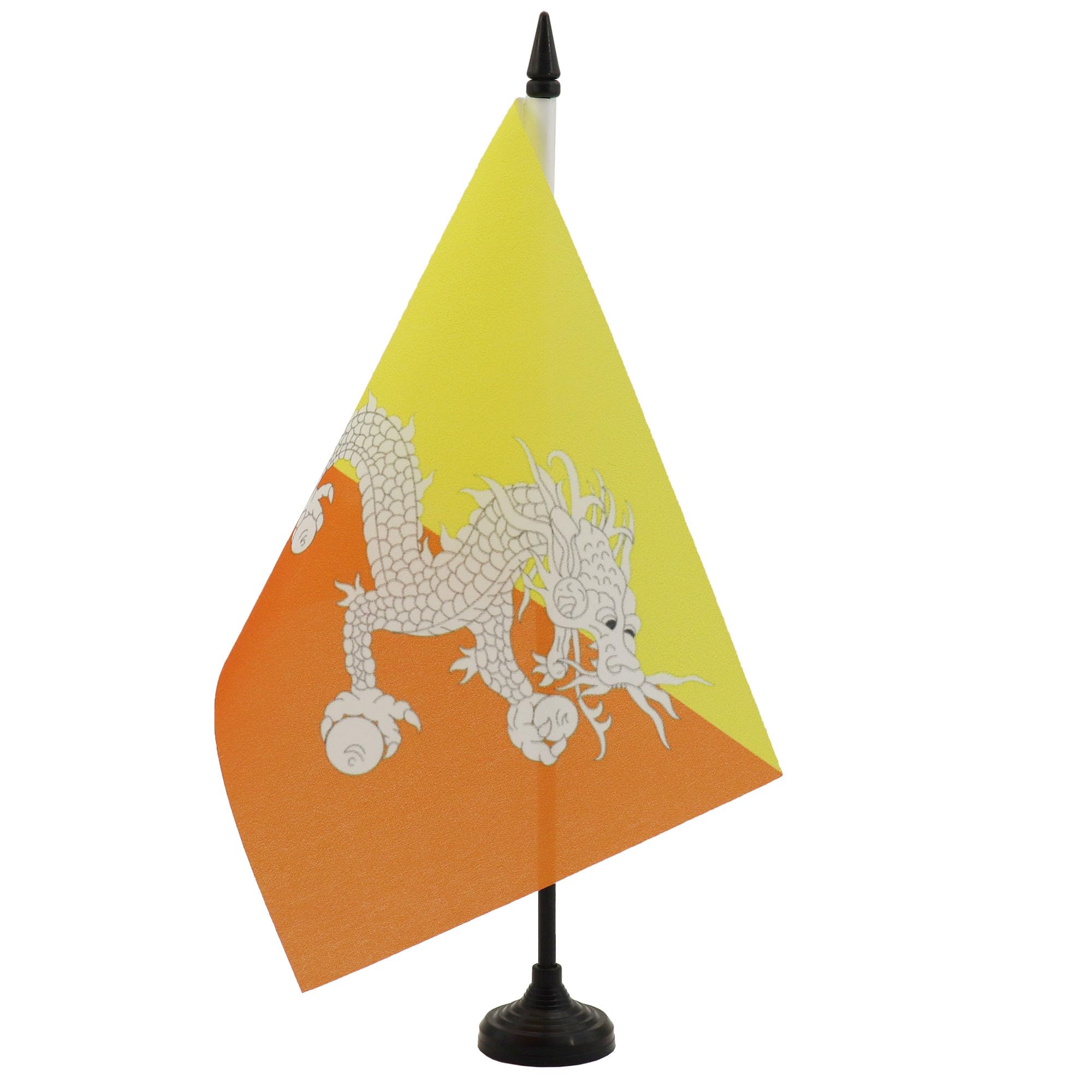 Bhutan Table Flag 5' X 8' - Bhutanese Desk Flag 21 X 14 Cm - Black Plastic Stick And Base - Az Flag