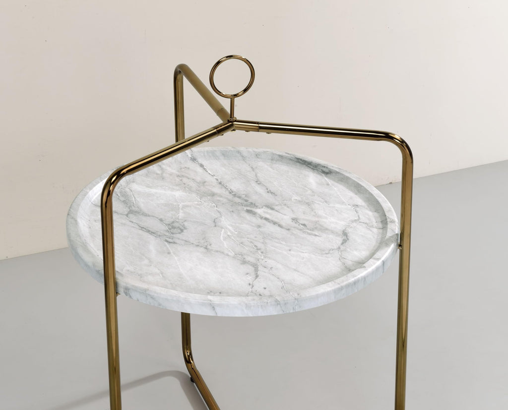 Steve Silver Furniture Miro Side Champagne Bronze Finish, White Faux-Marble Tray, Light and Airy Modern Design End Table, 19 x 19.5 x 28