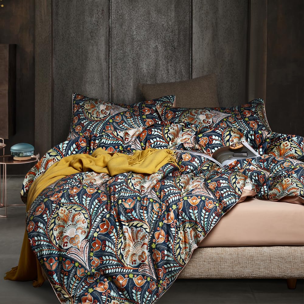 Eavd Boho Floral Comforter Set Full Soft Microfiber Bedding Set Chic Paisley Floral Bedding Comforter With 2 Pillowcases Vintage