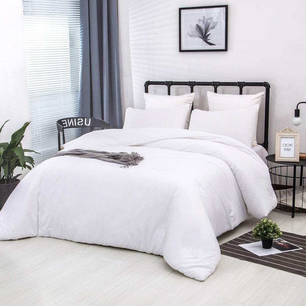 Houseri White Comforter Set Cal King Plain White Comforter California King Size Solid White Bedding Sets Cali King All White Cal