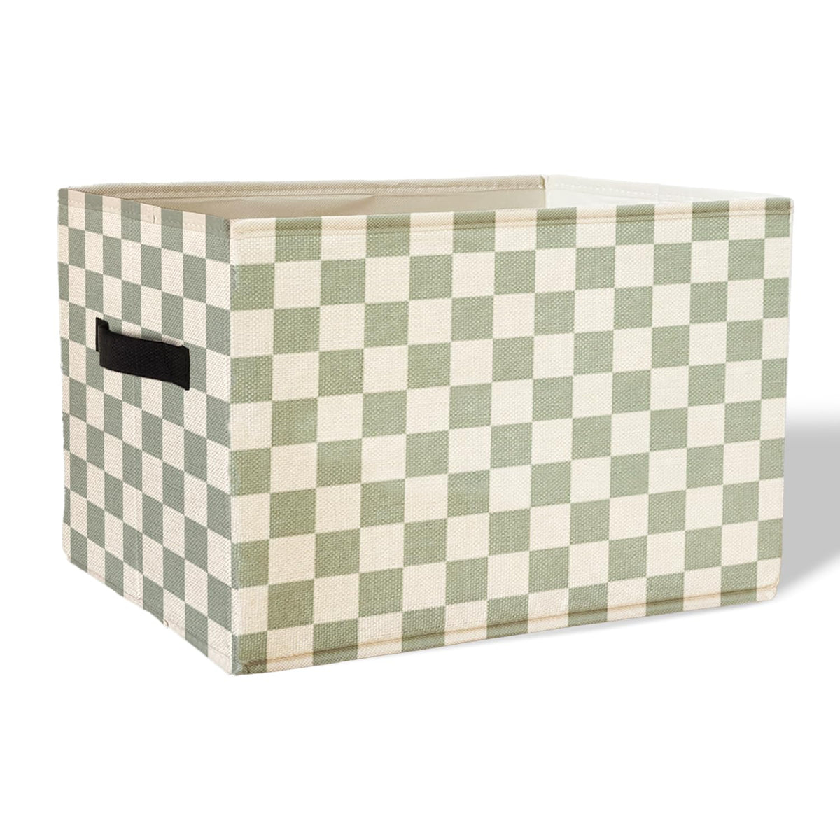 KDHTY Sage Green Checkered Storage Basket Organizer Bins With Handles,Rectangular Organizing Decorative Storage Basket for Kids,