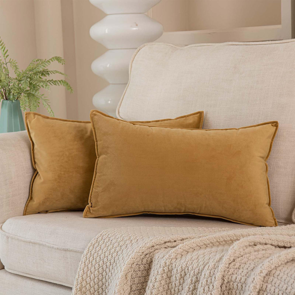 Juspurbet Khaki Decorative Velvet Throw Pillow Covers 16X24 Inch Set Of 2,Broadside Soft Cushion Case With Invisible Zipper For