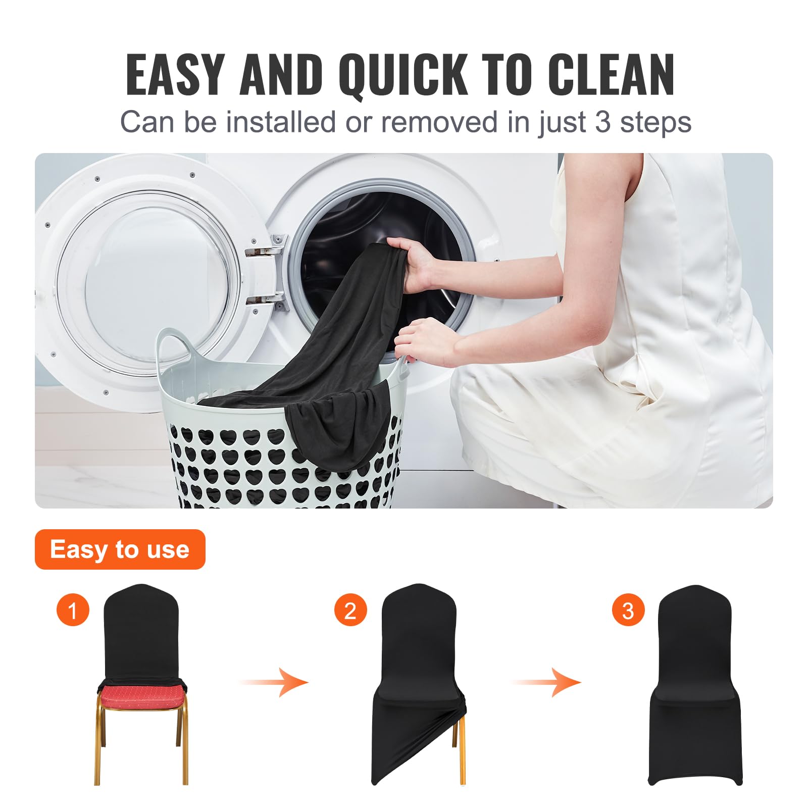 Vevor 30 Pcs Flat-Front Chair Covers Polyester Spandex Chair Cover Stretch Slipcovers, Wedding, Holiday, Banquet, Party, Celebration, Dining, Black