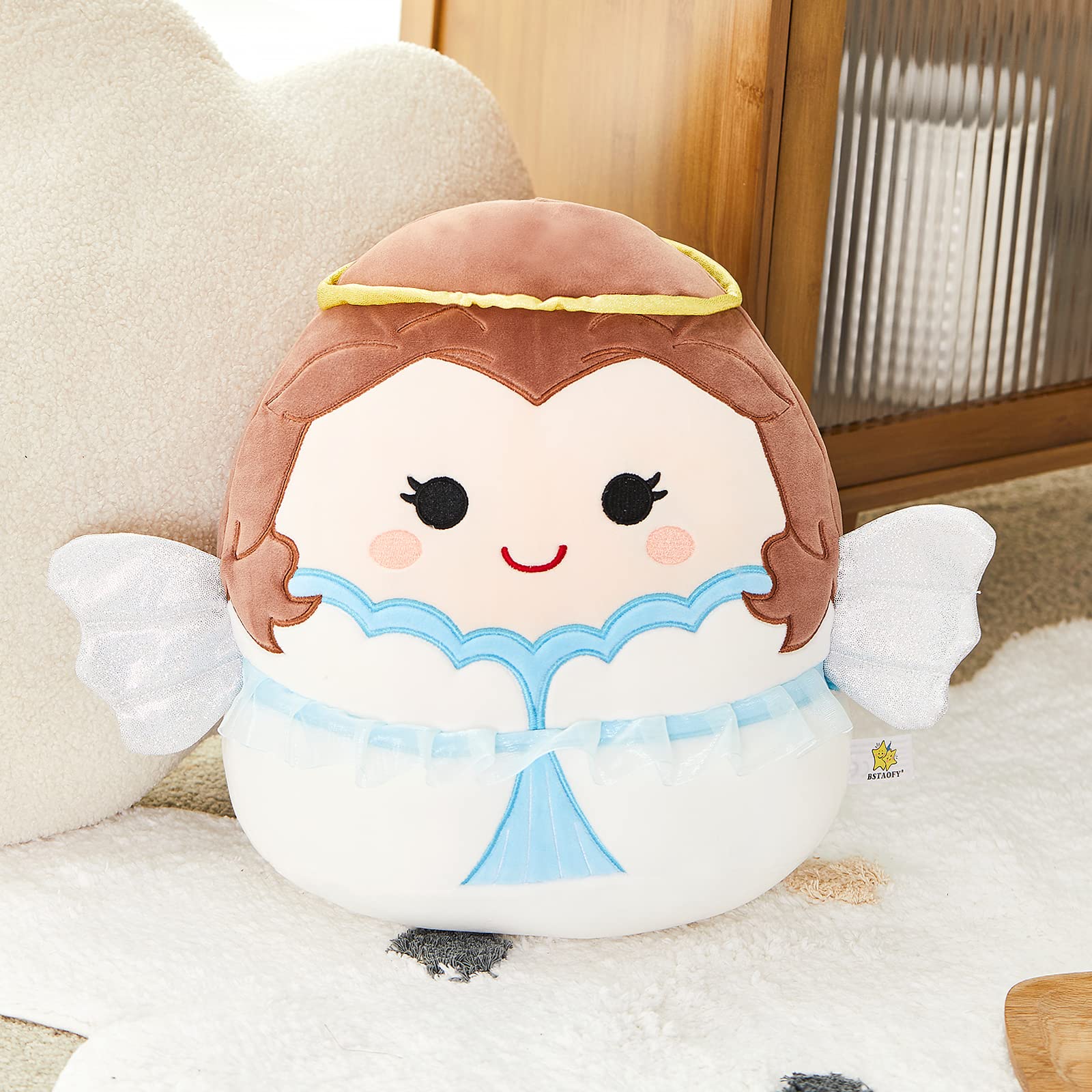 Bstaofy Cute Angel Soft Plush Pillow With Wings & Halo Collection Squishy Angel Stuffed Animal Valentines Cushion Christmas Holi