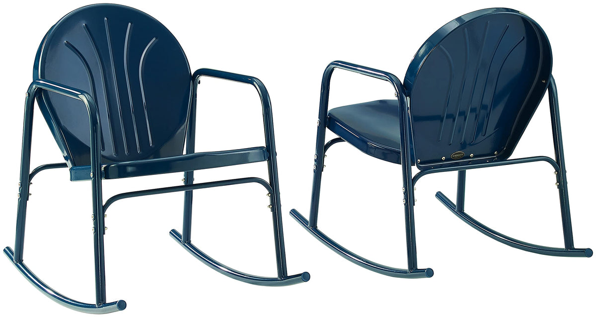 Crosley Furniture Griffith Retro Metal Outdoor Rocking Chairs, Set Of 2, For Porch, Deck, Balcony, Backyard, Navy Gloss