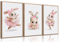 3 Pcs Pink Bunny Wall Art for Nursery Baby Room Cute Posters Prints Wall Decor Pictures Pink Preppy Dress Rabbit Ballet Artwork 