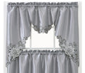 GOHD Passionate Bloom Kitchen Curtain Swag Valance and Tier Set Nice Embroidery on Faux Silk Fabric with cutworks (Silver Grey)