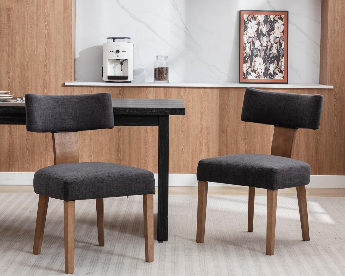 Hny, Hi&Yeah Mid Century Modern Dining Chairs, Linen Fabric Upholstered And Curved Backrest Kitchen Chairs Set Of 2, With Hardwo