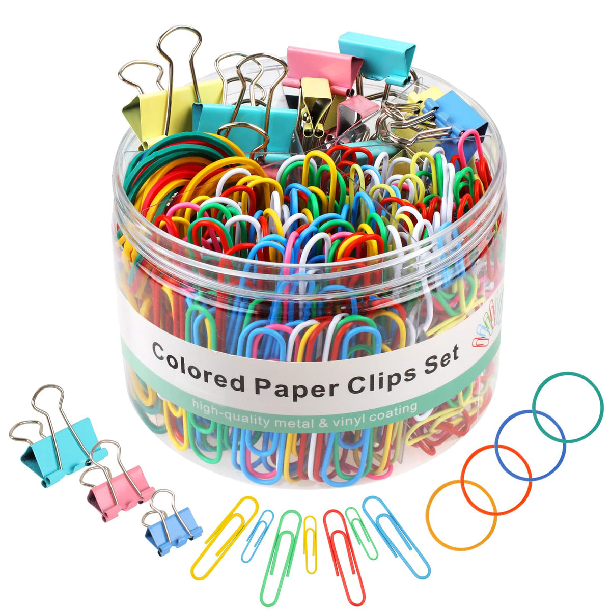 300 Pcs Paper Clips, Binder Clips And Rubber Bands, Office Supply Set, Paper Clips And Paper Clamps, School Supplies Office Supp
