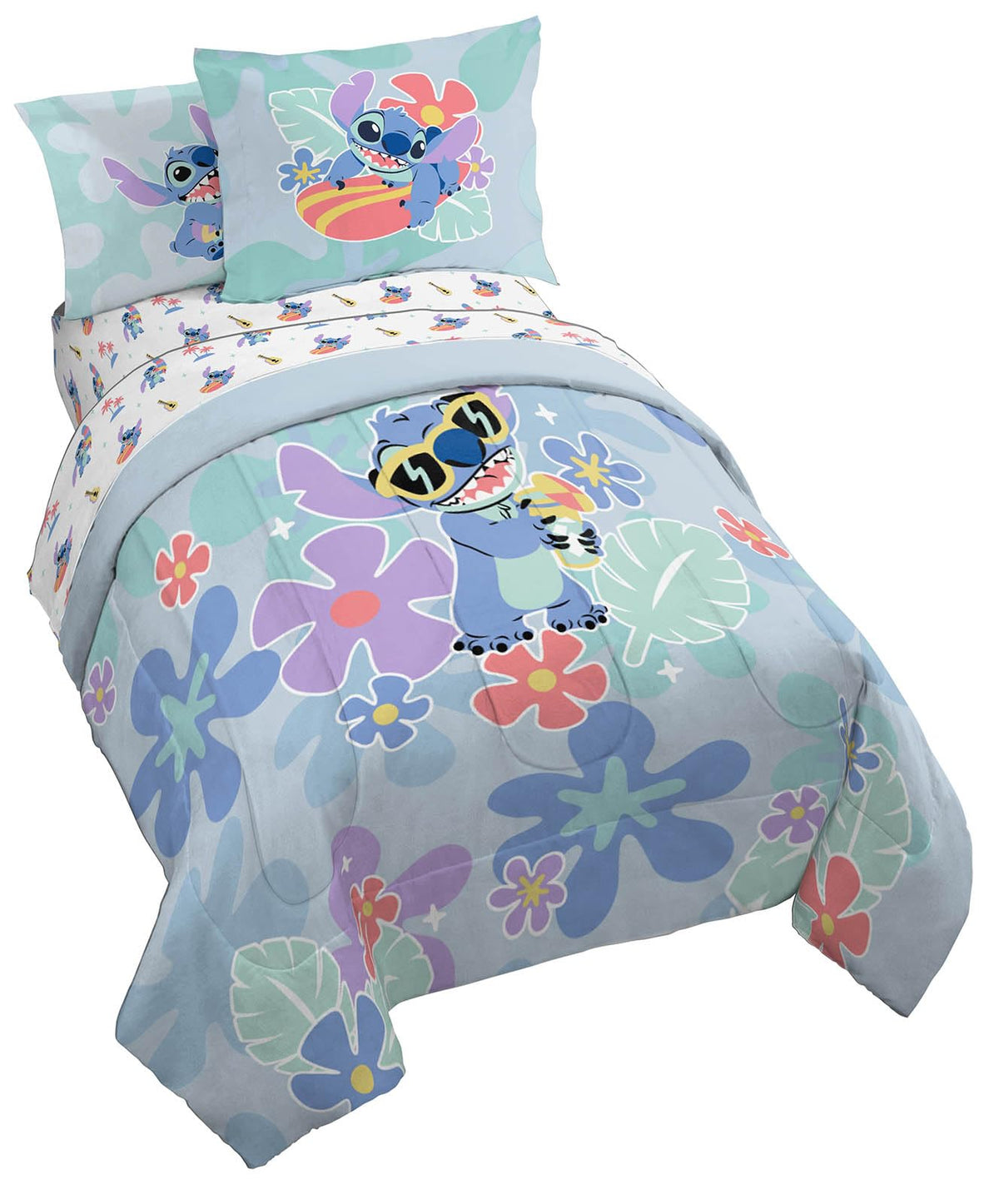 Jay Franco Disney Lilo And Stitch Full Size Comforter Set - 7 Piece Bedding Includes Sheet Set & Pillow Covers - Super Soft Trop