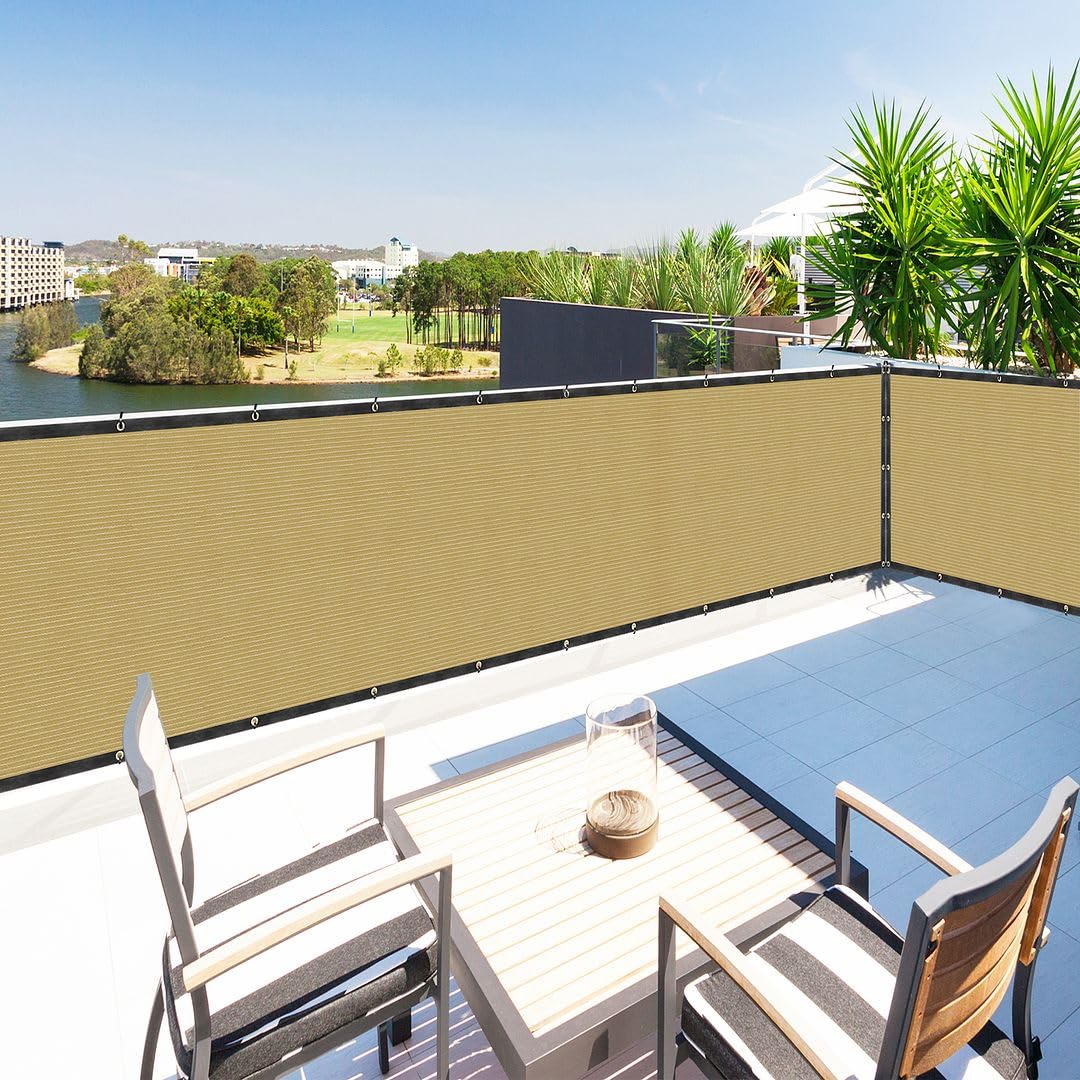 3' X 8' Beige Privacy Screen Fence Cover Panel Shade Cloth Fabric For Chain Link Fence Gate Balcony Deck Patio Pool Railing Porc
